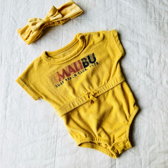 Greyson Mini Girl Baby Malibu Beach Club Towel Gold Orange Romper - Picture 1 of 4
